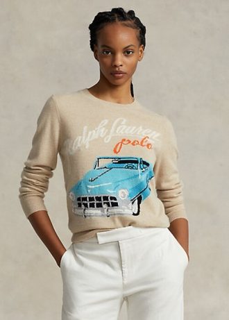 Beige Women’s Ralph Lauren ar-Motif Cashmere-Blend Sweaters