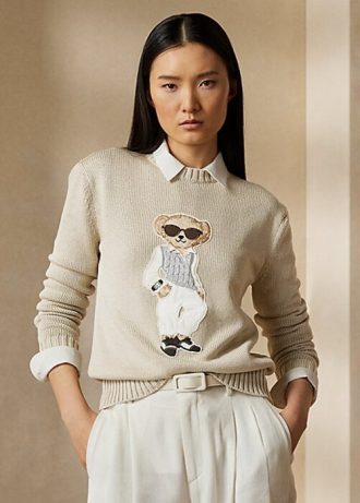 Beige Women’s Ralph Lauren Cable Bear Silk Sweaters