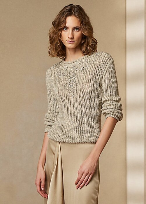 Beige Women’s Ralph Lauren Embellished Silk Rollneck Sweaters Beige Women’s Ralph Lauren Embellished Silk Rollneck Sweaters