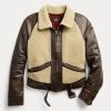 Black / Cream Women’s Ralph Lauren Shearling-Paneled Leather Jackets