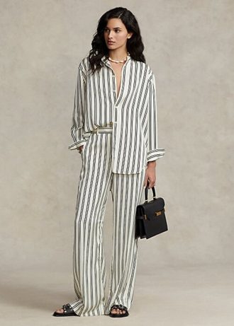 Black / Cream Women’s Ralph Lauren Striped Satin Wide-Leg Pants