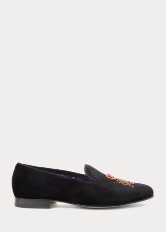 Black Men’s Ralph Lauren Alonzo Bullion Crest Velvet Dress Shoes