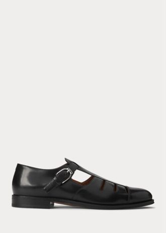 Black Men’s Ralph Lauren Burnished Calfskin Fisherman Sandals