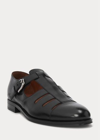 Black Men’s Ralph Lauren Burnished Calfskin Fisherman Sandals
