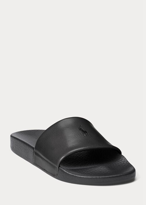 Black Men’s Ralph Lauren Signature Pony Leather Slippers Black Men’s Ralph Lauren Signature Pony Leather Slippers