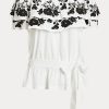 Black / White Women’s Ralph Lauren Embroidered Jersey Off-the-Shoulder Tops