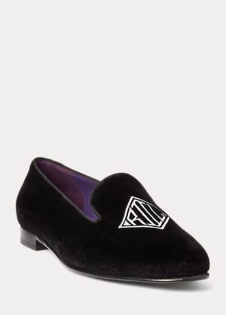Black Women’s Ralph Lauren Alonzo Embroidered Velvet Flat Shoes