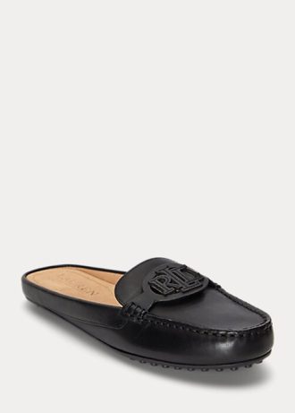 Black Women’s Ralph Lauren Brynn Burnished Leather Driver Flat Shoes