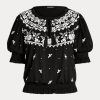 Black Women’s Ralph Lauren Embroidered Jersey Tie-Neck Tops