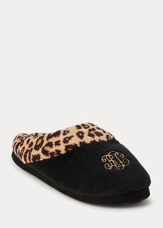 Black Women’s Ralph Lauren Leopard Logo Slippers