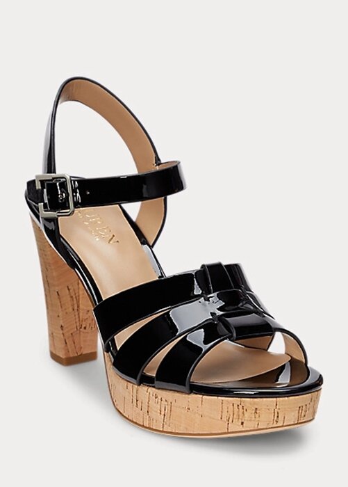 Black Women’s Ralph Lauren Soffia Patent Leather Sandals Black Women’s Ralph Lauren Soffia Patent Leather Sandals