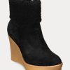 Black Women’s Ralph Lauren Steph Shearling-Trim Suedeie Boots