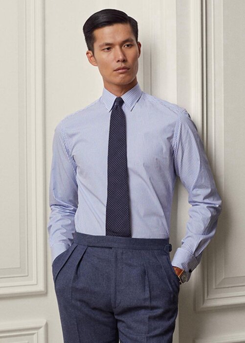 Blue Men’s Ralph Lauren Bengal-stripe Poplin French Cuff Formal Shirts Blue Men’s Ralph Lauren Bengal-stripe Poplin French Cuff Formal Shirts