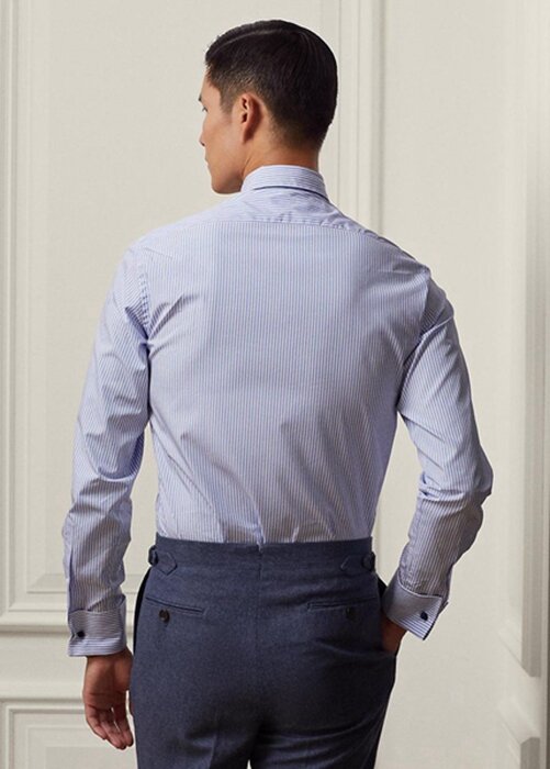 Blue Men’s Ralph Lauren Bengal-stripe Poplin French Cuff Formal Shirts Blue Men’s Ralph Lauren Bengal-stripe Poplin French Cuff Formal Shirts