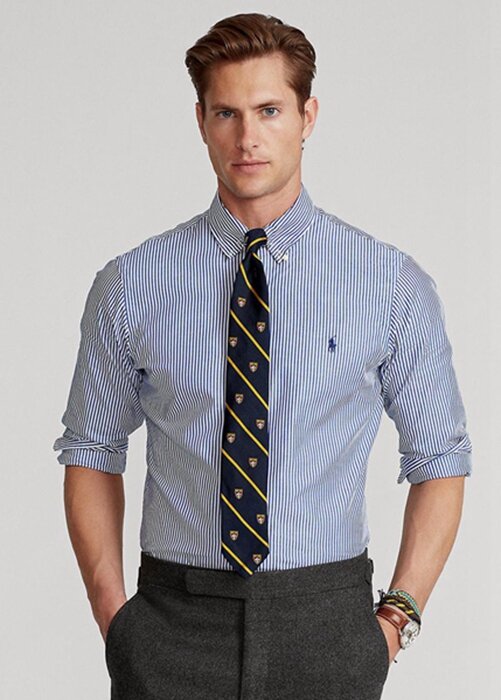 Blue Men’s Ralph Lauren Slim Fit Striped Poplin Formal Shirts Blue Men’s Ralph Lauren Slim Fit Striped Poplin Formal Shirts