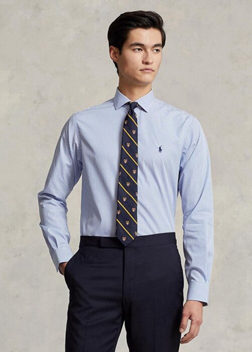 Blue Men’s Ralph Lauren Slim Fit Striped Poplin Formal Shirts Blue Men’s Ralph Lauren Slim Fit Striped Poplin Formal Shirts