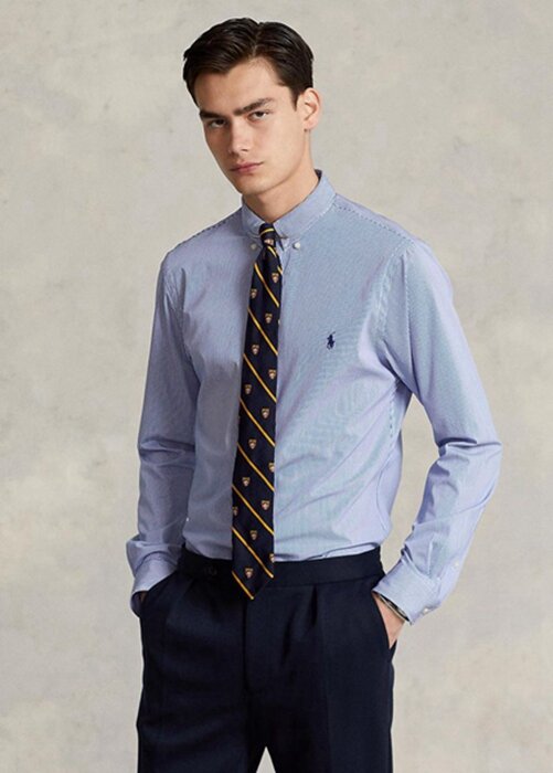 Blue Men’s Ralph Lauren Slim Fit Striped Stretch Poplin Formal Shirts Blue Men’s Ralph Lauren Slim Fit Striped Stretch Poplin Formal Shirts