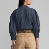 Blue Women’s Ralph Lauren Floral Crinkled Cotton Voile Blouse Shirts