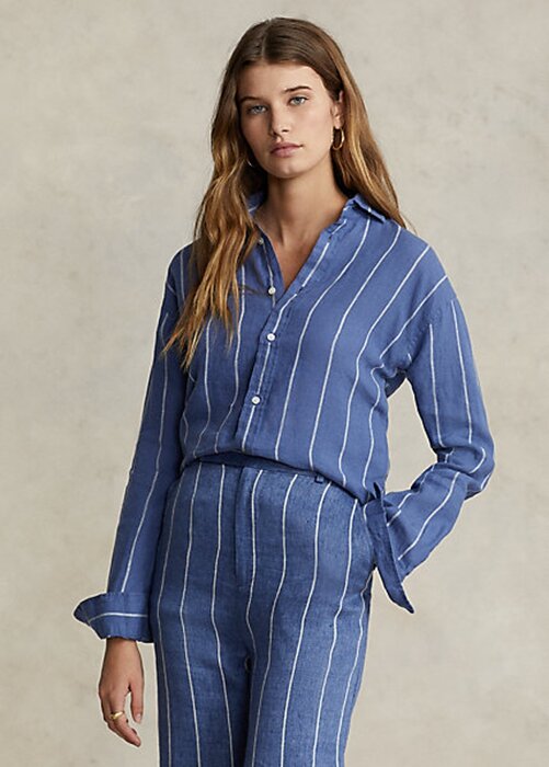 Blue Women’s Ralph Lauren Relaxed Fit Striped Linen Shirts Blue Women’s Ralph Lauren Relaxed Fit Striped Linen Shirts