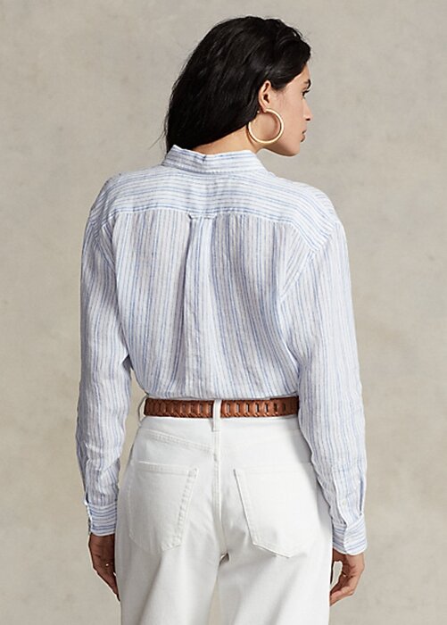 Blue Women’s Ralph Lauren Relaxed Fit Striped Linen Shirts Blue Women’s Ralph Lauren Relaxed Fit Striped Linen Shirts