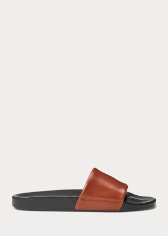 Brown Men’s Ralph Lauren Signature Pony Leather Slippers