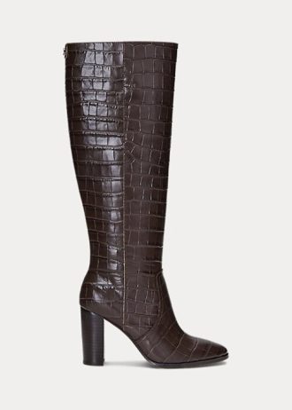 Brown Women’s Ralph Lauren Ashlynn Embossed Leather Boots