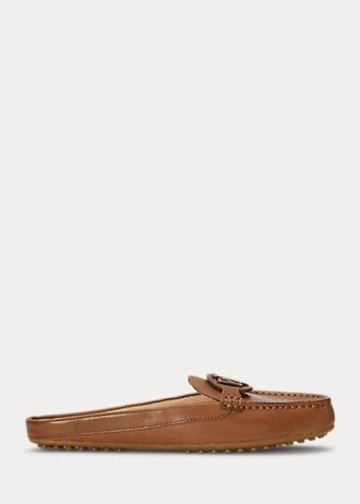 Brown Women’s Ralph Lauren Brynn Burnished Leather Driver Flat Shoes