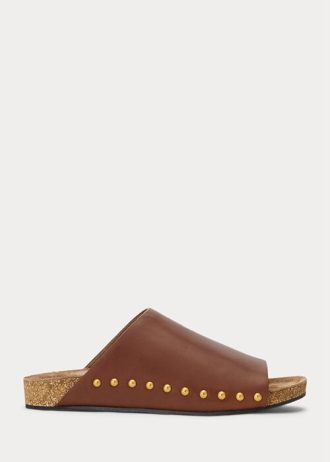 Brown Women’s Ralph Lauren Calfskin Leather Rivet Sandals