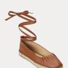 Brown Women’s Ralph Lauren Cecilia Nappa Leather Lace-Up Flat Shoes