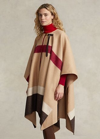 Brown Women’s Ralph Lauren Polo ID Striped Double-Faced Poncho Jackets