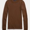 Brown Women’s Ralph Lauren Ribbed Suede-Trim Long-Sleeve T Shirts