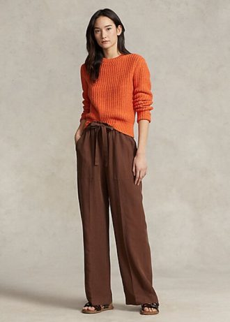 Brown Women’s Ralph Lauren Silk-Blend Wide-Leg Pants