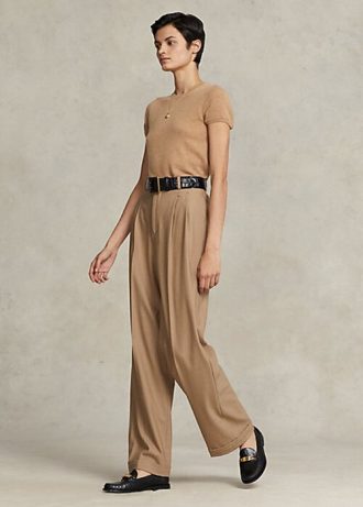 Brown Women’s Ralph Lauren Straight-Leg Wool-Blend Pants