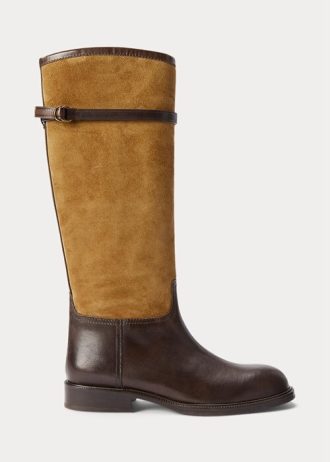 Brown Women’s Ralph Lauren Two-Tone Suede & Leather Ridings Boots