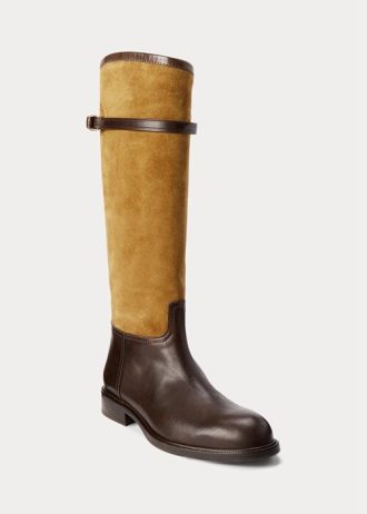 Brown Women’s Ralph Lauren Two-Tone Suede & Leather Ridings Boots