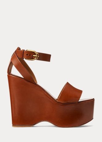 Brown Women’s Ralph Lauren Zadie Burnished Calfskin Sandals