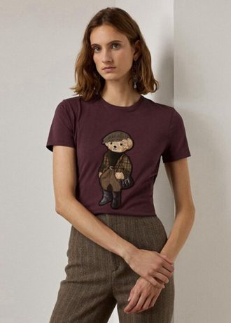 Burgundy Women’s Ralph Lauren Tweed Bear Cotton  T Shirts