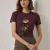 Burgundy Women’s Ralph Lauren Tweed Polo Bear Cotton T Shirts