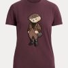 Burgundy Women’s Ralph Lauren Tweed Polo Bear Cotton T Shirts