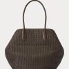 Chocolate Women’s Ralph Lauren Leather-Trim Straw Large Bellport Tote Bags