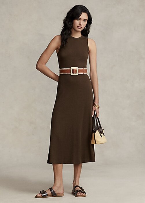 Chocolate Women’s Ralph Lauren Stretch Waffle-Knit Sleeveless Dress Chocolate Women’s Ralph Lauren Stretch Waffle-Knit Sleeveless Dress