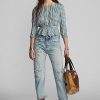 Cream / Blue Women’s Ralph Lauren Gingham Voile Peplum Blouse Shirts Cream / Blue Women’s Ralph Lauren Gingham Voile Peplum Blouse Shirts