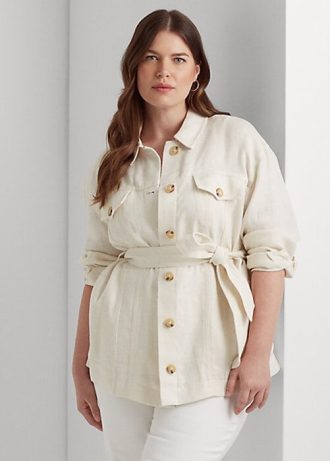 Cream Women’s Ralph Lauren Belted Herringbone Linen Jackets