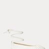 Cream Women’s Ralph Lauren Cecilia Nappa Leather Lace-Up Flat Shoes