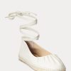 Cream Women’s Ralph Lauren Cecilia Nappa Leather Lace-Up Flat Shoes