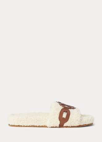 Cream Women’s Ralph Lauren Dixie Leather-Trim Shearling Flat Shoes