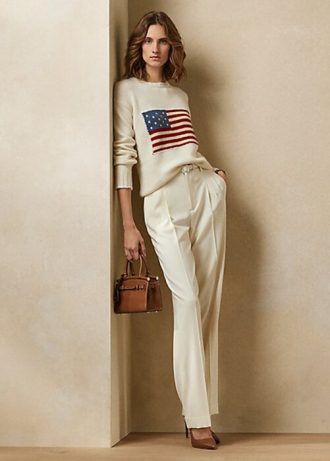 Cream Women’s Ralph Lauren Flag Cashmere Crewneck Sweaters