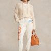 Cream Women’s Ralph Lauren Logo & Wave Graphic Fleece Sweatpants