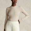 Cream Women’s Ralph Lauren Ribbed Suede-Trim Long-Sleeve T Shirts