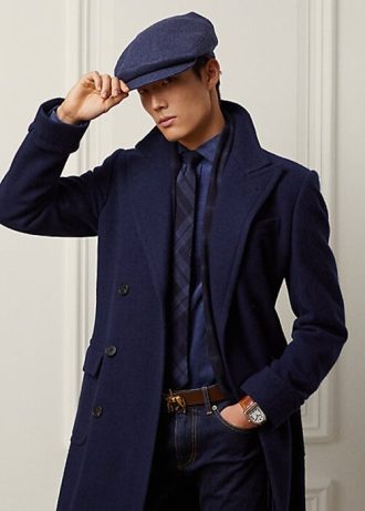 Dark Navy Men’s Ralph Lauren Handmade Wool Herringbone Topcoat Coats